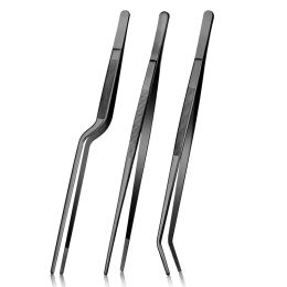 Utensils 3Pcs Cooking Tweezers Tongs with Serrated Tips, Stainless Steel Chef Tweezers Set, Kitchen Tools for BBQ, Plating & Serving