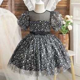 Girl's Dresses Sequin Newborn Infant Christening Dresses Puff Sleeve Cute Baby Wedding Party Evening Gown Toddler Kids Birthday Princess Dress