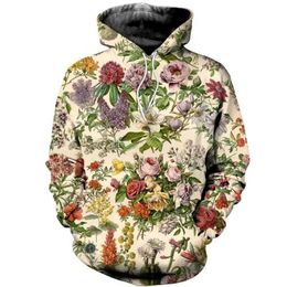 Men's Hoodies Sweatshirts Fashionable floral hooded 3D printed womens retro shirt street clothing oversized zippered sports childrens top Q240506