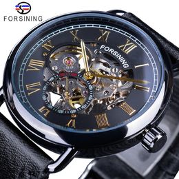 Forsining Black Golden Roman Number Clock Seconds Hands Independent Design Mechanical Hand Wind Watches for Men Water Resistant 248J