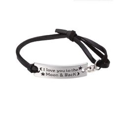 GX081 Personalized Design Letters of I Love You To The Moon And Back Charm Leather Bracelet Inspirational Jewelry Gift2472507