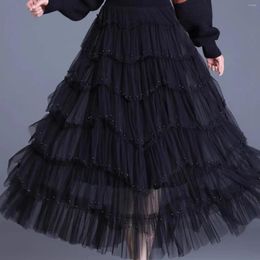 Skirts Summer Layered Long Skirt Ruffles Design Elegant Maxi Dress Office Women Commuting Party Attire Autumn