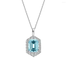 Chains Models Diamond Set Sea Blue Treasure Necklace For Women 925 Pure Silver 7 9mm High Carbon Small And Versatile