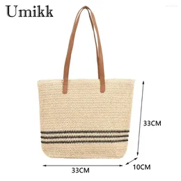 Totes Summer Straw Shoulder Bags For Women Striped Woven Seaside Beach Vacation Female Shopping Handbag Leisure