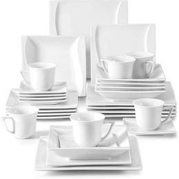 Elegant 30-Piece Porcelain Dinnerware Set for 6 with Marble Design - Includes Plates, Bowls, Cups, Saucers, and Modern Square Plates