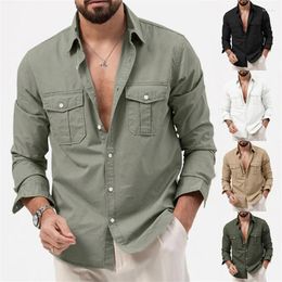 Men's Casual Shirts Tactical Cargo For Men Pockets Long Sleeve Clothing 2024 Trend Loose Chemise Hombre Spring Lapel Tops