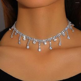 Choker Fashion Short Tassel Rhinestone Necklace For Women Statement Water Drop Pendant Collar Jewellery Gift INS