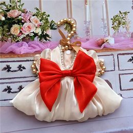 Dog Apparel Summer Pet Dress Princess Clothes For Small Dogs Luxury Bowknot Pearl Wedding Dresses Yorkshire Puppy Cat Skirts H240506