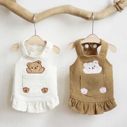 Dog Apparel Bear Suspenders Skirt Pet Cats and Dogs Clothes Autumn Winter Flying Sleeves Base Corduroy Cute Princess Pets H240506