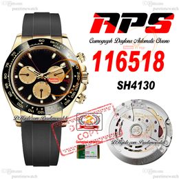 SALE 11651 SH4130 Automatic Chronograph Mens Watch APSF Yellow Gold Black Red Dial 904L Steel Oysterflex Rubber Strap 72H Power Reserv Super Edition Puretime PTRX