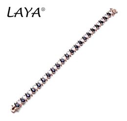 LAYA Tennis Bracelet For Women 925 Sterling Silver Rose Gold Inlaid Synthetic Blue Crystal Wedding Original Modern Luxury Jewelry21888106