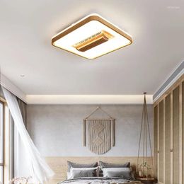 Light Wood Color Square Round Bladeless Ceiling Fans With Bedroom Silent Electric Fan Ventilator Lamp LED 3