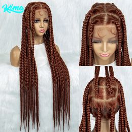 Ginger Cornrow Braids Full Lace Braided Wigs for Black Women Synthetic Lace Front Square Knotless Box Braids 350 Colour 240430
