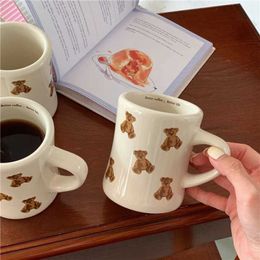 Tumblers Cartoon Bear Ceramic Coffee Mug Chocolate Girl Retro Cup Afternoon Tea Cute cute coffee mugs H240506