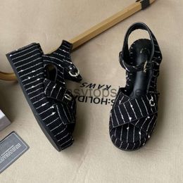 Channeles Wedges shoes Dad Quilted Sandal High Heeled Slippers lattice Platform Mules Sequins Checks suede leather Thick Pump Ankle Strap CHANL Shoes Slides