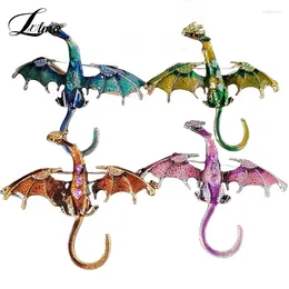 Brooches Enamel Dragon For Women Men 6-color Rhinestone Flying Legand Animal Party Office Brooch Pins Gifts