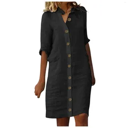 Casual Dresses Elegant Women'S 2024 Spring/Summer Faux Cotton Short Sleeve Medium Length V-Neck Dress Lady Robe Loose