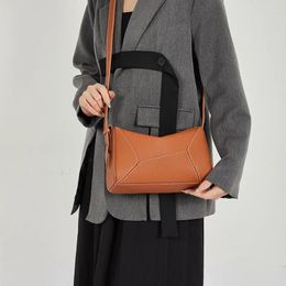 Shoulder Bags 2024 Leather Cowhide Crossbody Geometric Splicing Small Square Top Layer Commuter Purses And Handbags