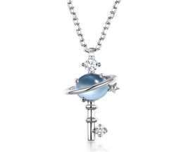 Beautiful Women Necklace Real 925 Silver Natural Blue Topaz Star Key Pendant For Party Gift With Chain5863093