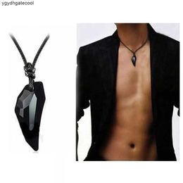 Mens Fashion Obsidian Spike Pendant Necklace Rope Chain Necklace Boyfriend Gift