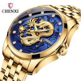 CHENXI/Dawn Watch Dragon Totem Relief Calendar Waterproof Mens Chinese Style Steel Band