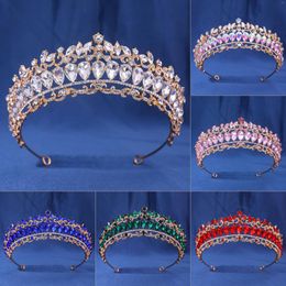 Headpieces Baroque Big Crystal Tiara Crown Women Wedding Party Bridal Bride Red Blue Hair Accessories