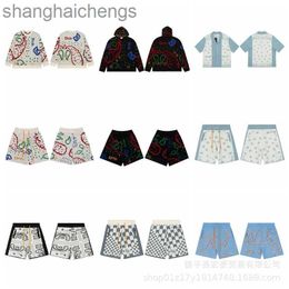 Fashionabla Rhuder Designer Shirts High Street Trendy Brand Jacquard Cashew Flower Letter Fashion Casual Mens Womens Style tröja Knitkläder Shorts