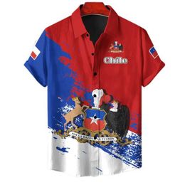 Men's Casual Shirts Chile Flag Map 3D Printed Short Slve Shirts For Men Clothes National Emblem Blouses Sport Jersey Casual Hawaiian Kids Tops Y240506