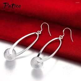 Dangle Earrings Authentic 925 Silver Needle Long Unique Sanding Ball Drop For Women Fashion Fine Jewellery Girl Party Gift