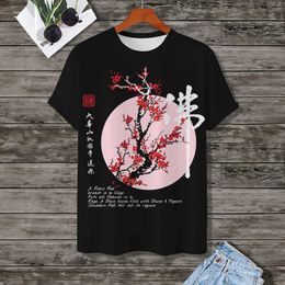 Men's T-Shirts Mens T-Shirt Japanese T-Shirt Tops Fashion Short Slved Ts 3d Cherry Blossom Pattern New Summer Plus Size Clothing T240506