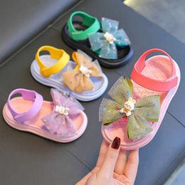 Slipper New Summer Cute Rabbit Bow Decoration Sandal For Aged 2-7 Girl Children Slippers Non-slip Seabeach Flip Flops Home Kids Shoes