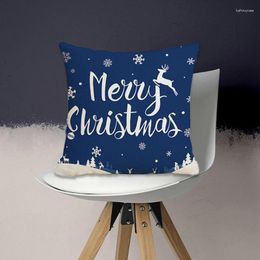 Pillow Christmas Home Blue Moose Snowflake Cover Linen Print