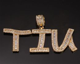 Custom Name Iced Out Baguette Initials Letters Hip Hop Pendant Chain Gold Silver Bling Zirconia Men039s Hip Hop Pendant Jewelry6448476
