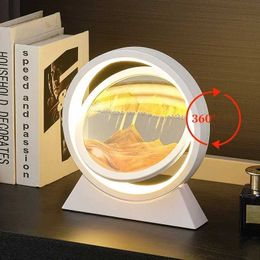 Decorative Objects Figurines Creative Quicksand Table Lamp Moving Sand Art Picture LED Light 3D Hourglass Deep Sea Sandscape Bedside Lamp for Home Decor Gift T24050