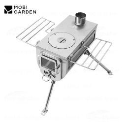 Cookware MOBI GARDEN 403 Stainless Steel Firewood Stove Outdoor Camping Cookware Portable Heating Stove Chimney Pipe Wood BBQ Burner Hot