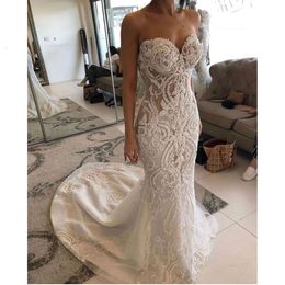 Sweetheart Mermaid Lace Applique 2021 Neckline Dresses Sweep Train Custom Made Chapel Wedding Bridal Gown Vestido De Novia