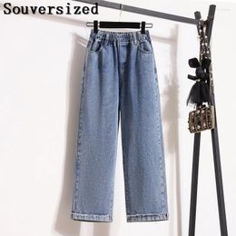 Women's Jeans Oversize Ankle-Length Wide Leg Spring Womens Baggy Elastic High Waist Straight Denim Pants Casual Vaqueros For 95 KG