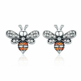 Unique Mini Honey Bee Bumblebee Earring CZ Ear Studs Earrings 925 Sterling Silver Gift3323549