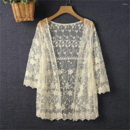 Women's Knits Women Embroidery Blouse Blouses Sexy Fashion Streetwear Lace Shirt Tops Summer Kimono Cardigan Beachwear Cover-Ups Blusas