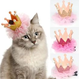 Houses Pet Dog Hairpin Sweet Princess Crown Bunny Cat Hat Cap Birthday Party Cosplay Headwear Cats Kitten Puppy Headgear Accessories