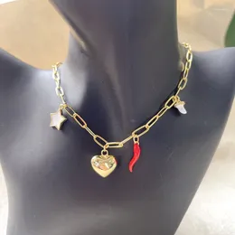 Chains Cute Charm Necklace Gold Plated Brass Chain Heart Pepper Star Pendant Fashion Women Jewelry