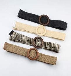 Women039s Belt Weave Wood Buckle Dress Decoration Lady Fashion Belt 4 Colours S5383331195