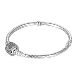 Sterling Silver Women Bracelets with box White Micro Paved CZ Diamond Bracelet Logo Stamped for European Charms Bead5294731