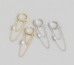 Hoop Huggie WTLTC 925 Sterling Sliver Long Link Chains Earrings Double Side Chain Tassel Fashion Design Hoops For Her1199814