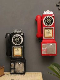 Decorative Objects Figurines Vintage Telephone Model Wall Hanging Crafts Ornaments Miniature Phones Retro Furniture for Creativity Bar Home Decoration Gift T240