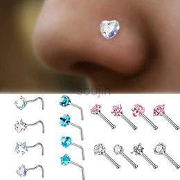 Body Arts 4PCS/Set Surgical Steel Heart Nose Ring Set Real Star L Shape Nose Stud Set Square Nose Rings And Studs Bulk Piercing Nariz Lote d240503