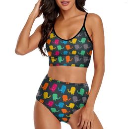 Women's Swimwear Baby Elephant Bikini Swimsuit Colorful Animal Print High Waist Sexy Cute Set Women Push Up Feminine Bikinis