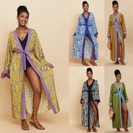 Cotton Printed Beach Jacket Sexy Sun Protection Cardigan Loose Holiday Dress SwimSuit Outer Cover