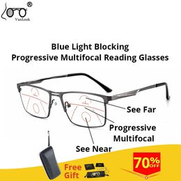 Men Progressive Reading Glasses Multifocal Womens Blue Light Blocking Computer Glasses Sport Square Frame Eyewear AntI UV 240416