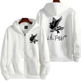 Men's Hoodies Sweatshirts Lil Peep High Street Mens Hoodie Weeping Baby Graphic Zipper Hoodie Casual Hoodie Long sleeved Sweatshirt Fashion Highstreet Q240506